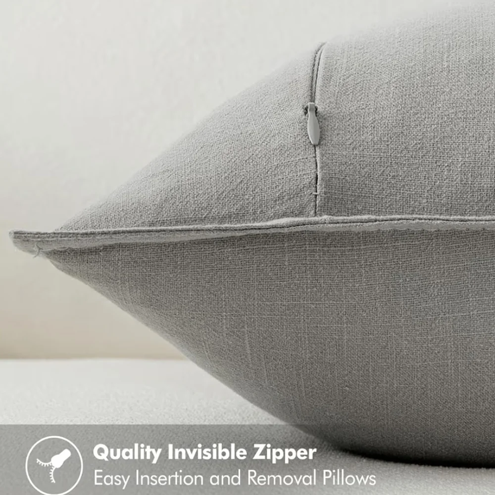 Set of 2 Elegant Light Gray Linen Throw Pillow Covers Size 18 X 18